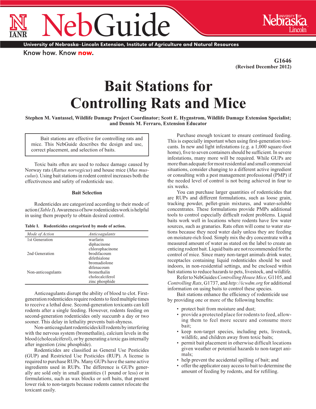 Bait Stations for Controlling Rats and Mice Stephen M