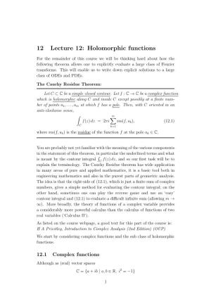 12 Lecture 12: Holomorphic Functions