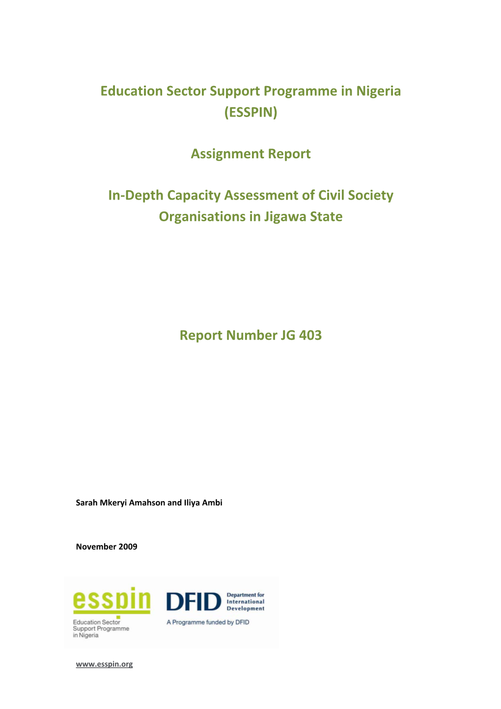 JG 403 In-Depth Capacity Assessment of Csos in Jigawa State
