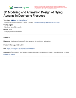 3D Modeling and Animation Design of Flying Apsaras in Dunhuang Frescoes