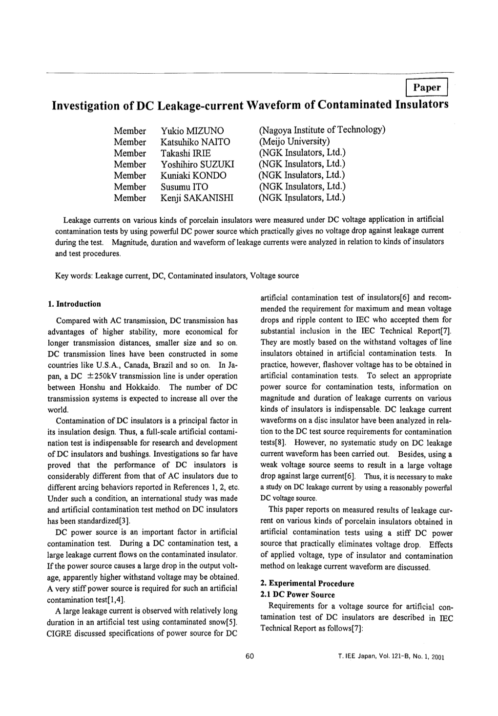 Inverstigation of DC Leakage-Current Waveform of Contaminated Insulators