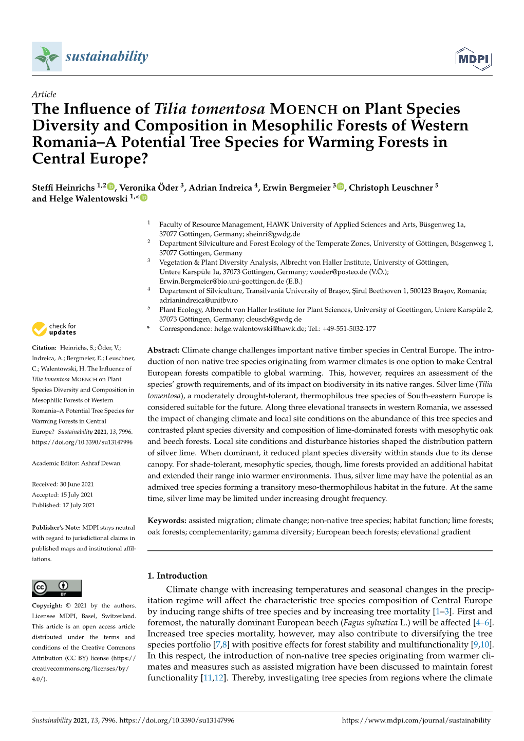 The Influence of Tilia Tomentosa MOENCH on Plant Species