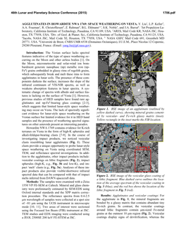 AGGLUTINATES in HOWARDITE NWA 1769: SPACE WEATHERING on VESTA. Y. Liu1, L.P. Keller2, A.A. Fraeman3, R. Christoffersen4, Z. Rahman4, B.L