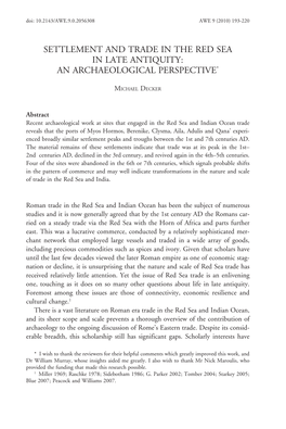 Settlement and Trade in the Red Sea in Late Antiquity: an Archaeological Perspective*