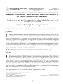 Coralivoría Del Gasterópodo Jenneria Pustulata (Ovulidae: Pediculariinae) En Dos Arrecifes Coralinos Del PNN Isla Gorgona