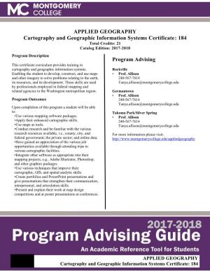 Program Advising APPLIED GEOGRAPHY Cartography and Geographic Information Systems Certificate