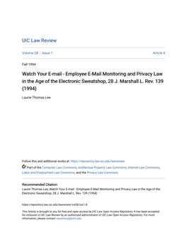 Employee E-Mail Monitoring and Privacy Law in the Age of the Electronic Sweatshop, 28 J