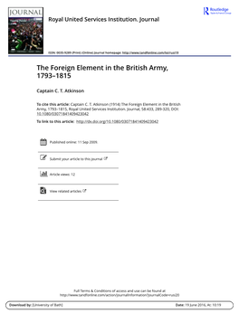 The Foreign Element in the British Army, 1793–1815