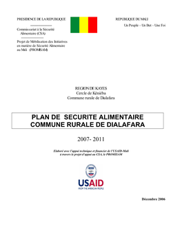 Plan De Securite Alimentaire Commune Rurale De Dialafara