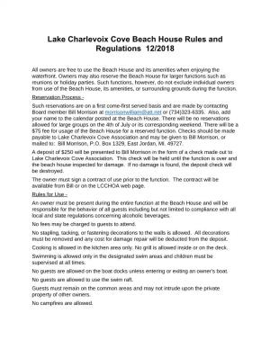 Lake Charlevoix Cove Beach House Rules and Regulations 12/2018