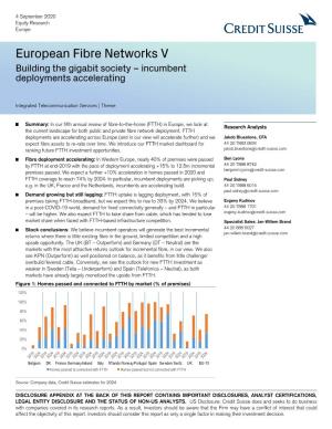 European Fibre Networks V Building the Gigabit Society – Incumbent Deployments Accelerating
