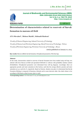 Determination of Characteristics Related to Reservoir of Sarvak Formation in Maroon Oil Field