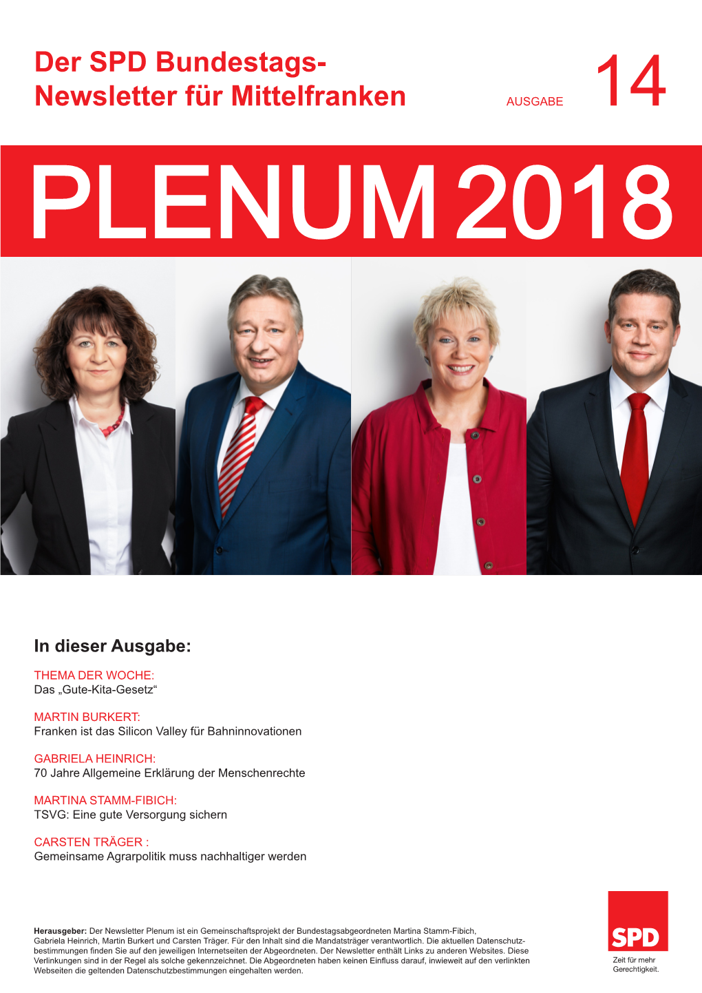 Der SPD Bundestags- Newsletter Für Mittelfranken AUSGABE 14 PLENUM 2018