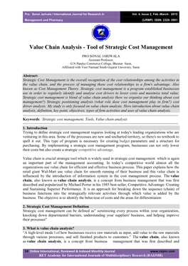 Value Chain Analysis - Tool of Strategic Cost Management