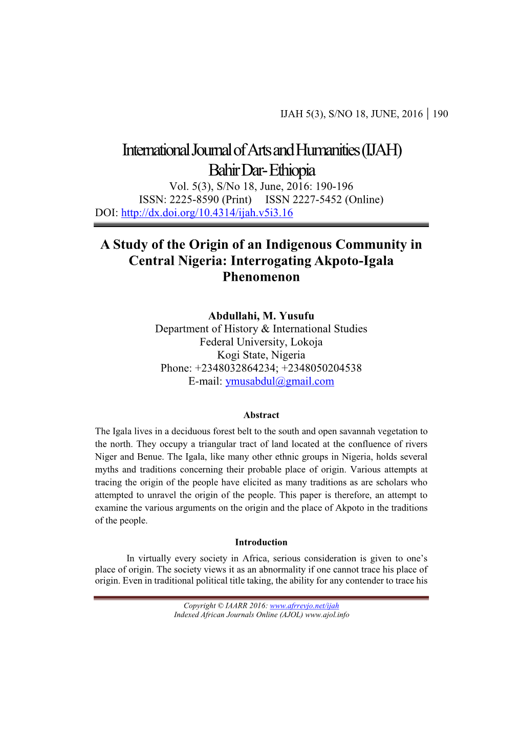 International Journal of Arts and Humanities(IJAH) Bahir Dar- Ethiopia