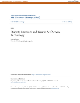 Discrete Emotions and Trust in Self-Service Technology Liqiong Deng University of West Georgia, Jdeng@Westga.Edu
