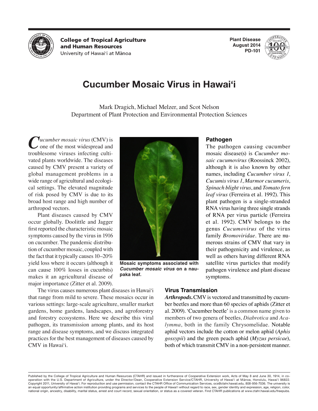 Cucumber Mosaic Virus in Hawai‘I