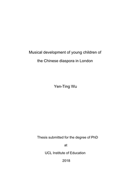 Musical Development of Young Children of the Chinese Diaspora in London