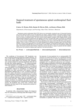 Surgical Treatment of Spontaneous Spinal Cerebrospinal Fluid Leaks