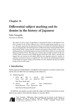 Chapter 14 Differential Subject Marking and Its Demise in the History of Japanese Yuko Yanagida University of Tsukuba