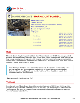 Mammoth Cave - Markagunt Plateau