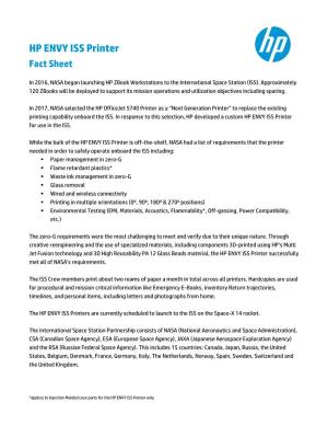 HP ENVY ISS Printer Fact Sheet