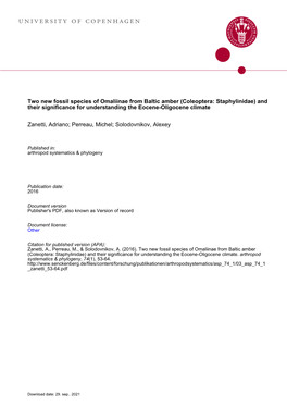 Coleoptera: Staphylinidae) and Their Significance for Understanding the Eocene-Oligocene Climate