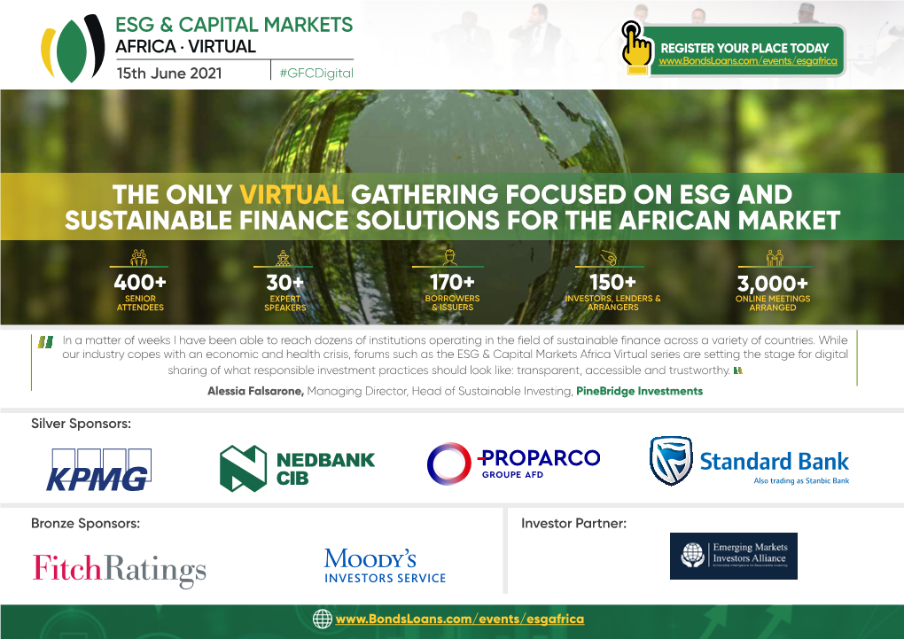 The Only Virtual Gathering Focused on Esg and Sustainable Finance Solutions for the African Market