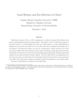 Land Reform and Sex Selection in China⇤