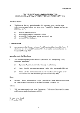 (Disclosure and Transparency Rules) Instrument 2006