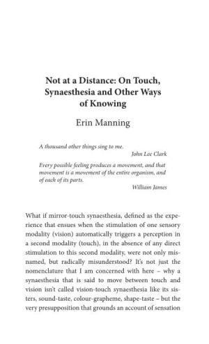On Touch, Synaesthesia and Other Ways of Knowing Erin Manning