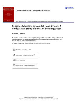 Religious Education in Non-Religious Schools: a Comparative Study of Pakistan and Bangladesh
