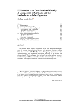 EU Member State Constitutional Identity: a Comparison of Germany and the Netherlands As Polar Opposites