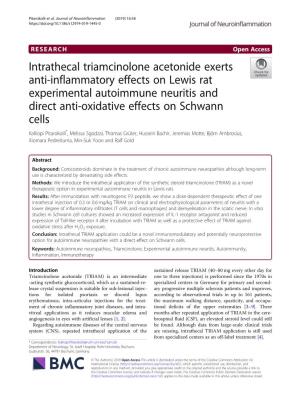 Intrathecal Triamcinolone Acetonide Exerts Anti-Inflammatory Effects on Lewis Rat Experimental Autoimmune Neuritis and Direct An