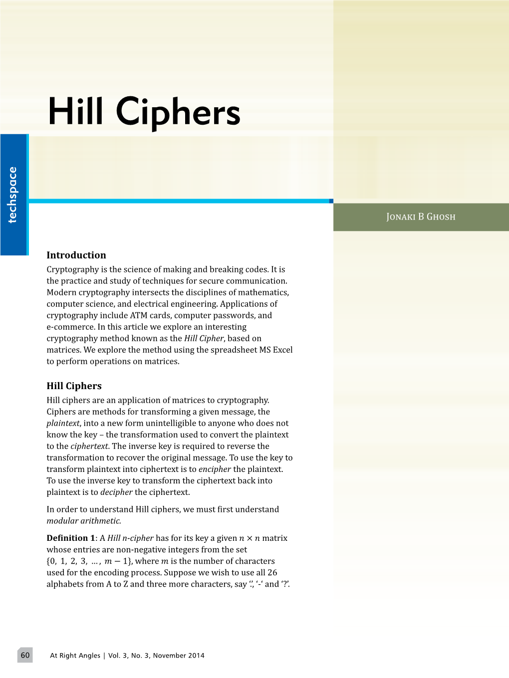 Hill Ciphers 0 1 2 3 4 5 6 7 8 9 10 11 12 13 14 15 16 17 18 19 20Table 1:21 the Substitution22 23 Table24 For25 the Hill26 Cipher27 28