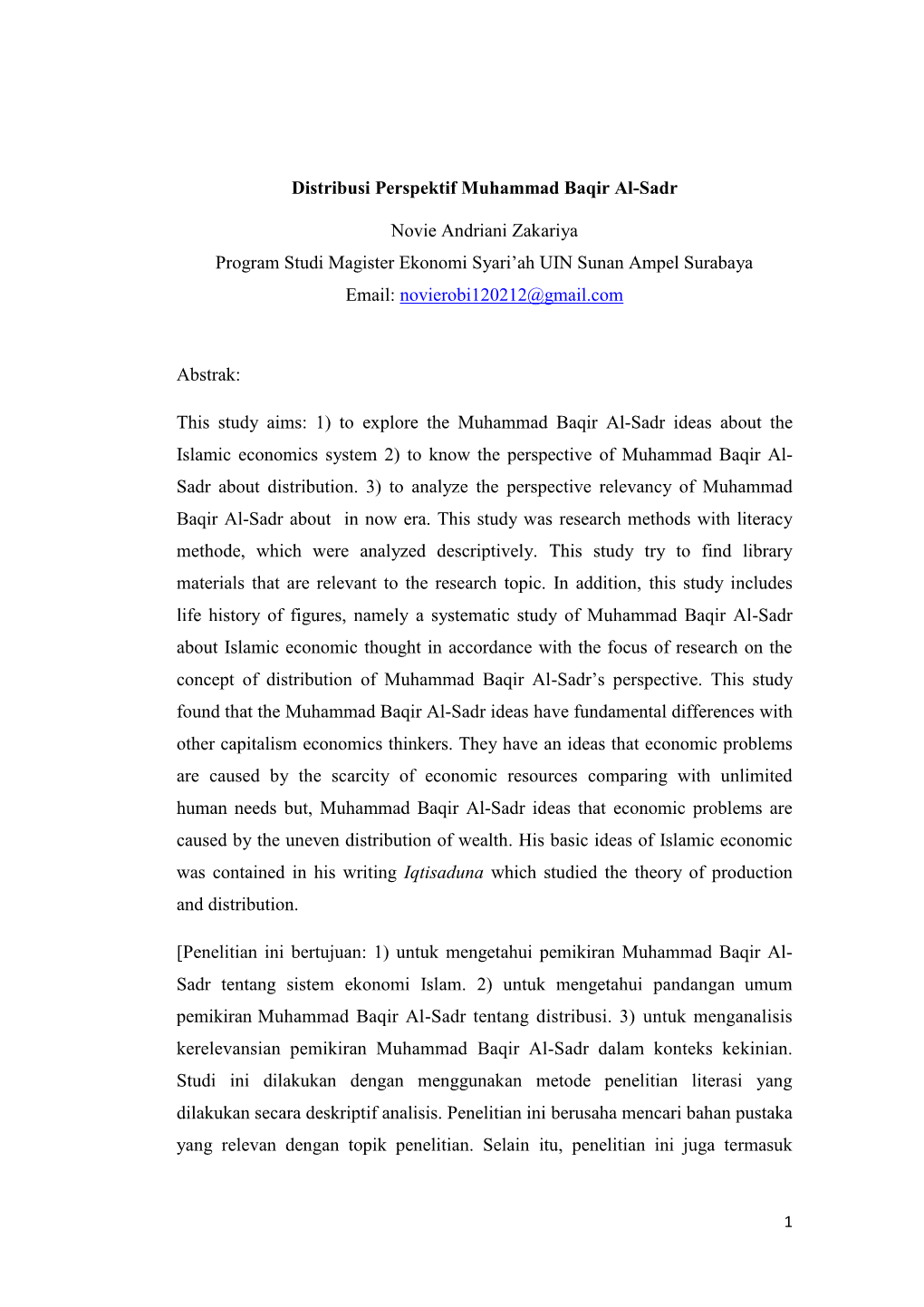 Distribusi Perspektif Muhammad Baqir Al-Sadr Novie Andriani Zakariya