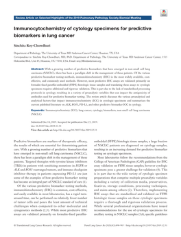 Immunocytochemistry of Cytology Specimens for Predictive Biomarkers in Lung Cancer