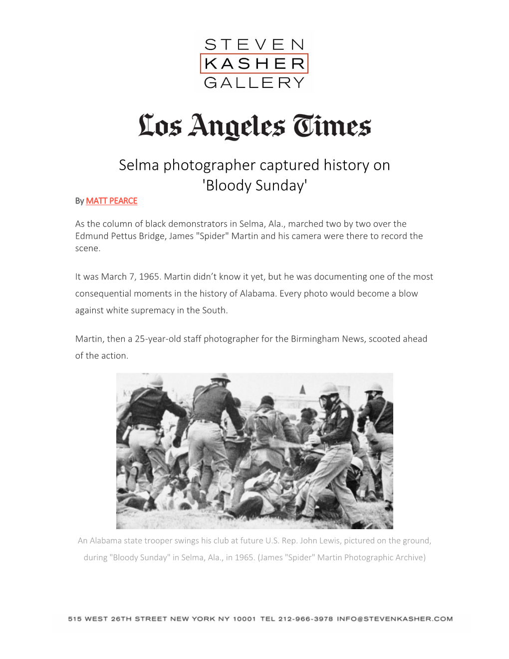 Selma Photographer Captured History on 'Bloody Sunday' by MATT PEARCE