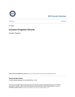 European Emigration Records