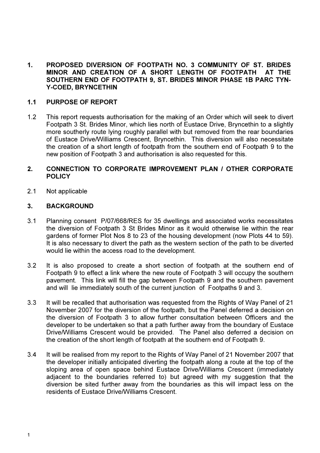 1. Proposed Diversion of Footpath No. 3 Community of St