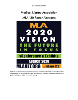 Medical Library Association MLA '20 Poster Abstracts