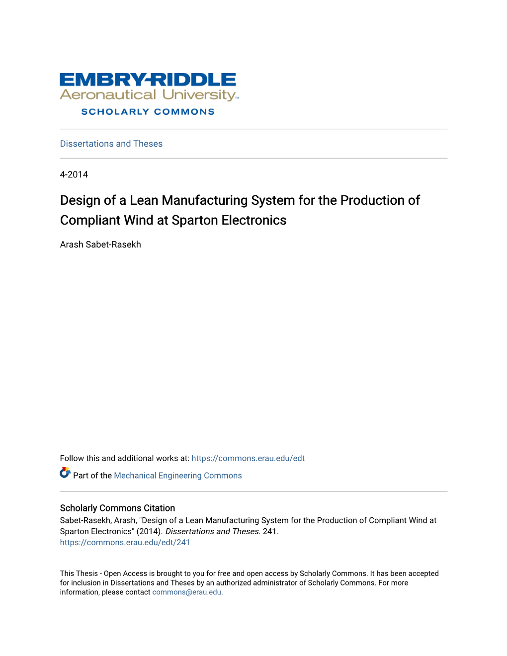 Design of a Lean Manufacturing System for the Production of Compliant Wind at Sparton Electronics