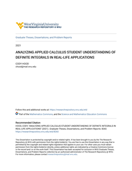 Analyzing Applied Calculus Student Understanding of Definite Integrals in Real-Life Applications