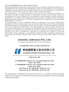 SINOSING SERVICES PTE. LTD. (A Company Incorporated Under the Laws of Singapore)
