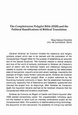 The Complutensian Polyglot Bible (1520) and the Political Ramifications of Biblical Translation