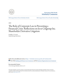 The Role of Corporate Law in Preventing a Financial Crisis: Reflections on in Re Citigroup Inc