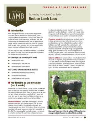 Reduce Lamb Loss PRODUCTIVITY BEST PRACTICES