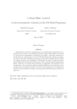 A Micro-Econometric Evaluation of the UK Work Programme