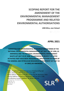 Scoping Report for the Amendment of the Environmental Management Programme and Related Environmental Authorisations