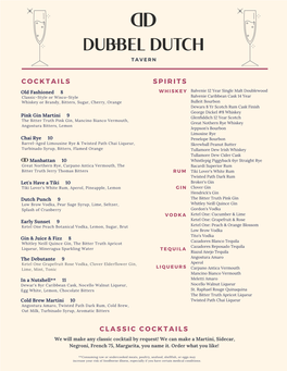 Dubbel Dutch Tavern Menu